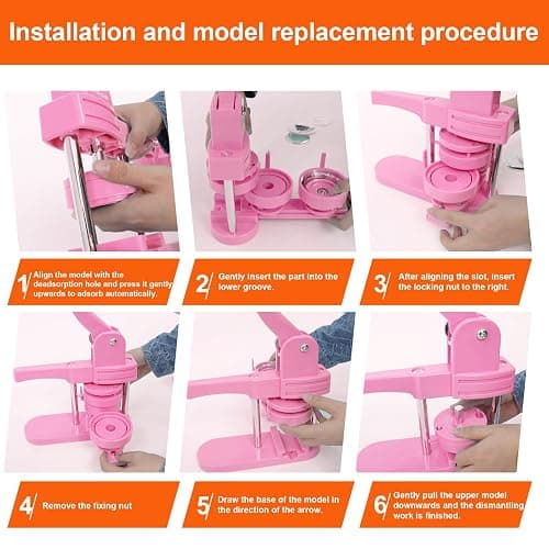 MECOLOUR Button Maker Machine Multiple Sizes 1.26+I1.73+2.28 inch Pin Maker Machine,150pcs Button Badge Making Supplies,Button Press Machine for DIY Personalized Pinback Buttons Children DIY Gift(Pink) thumbnail 3