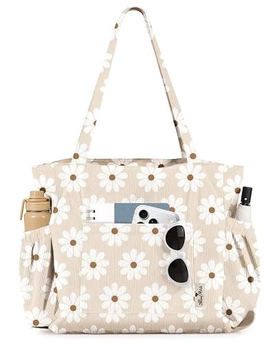 Miss Adola Cute Corduroy Tote Bag for Women Multi-Pocket with Zipper | Large Capacity Shoulder Bag for Work, Travel, and Shopping - Image 1