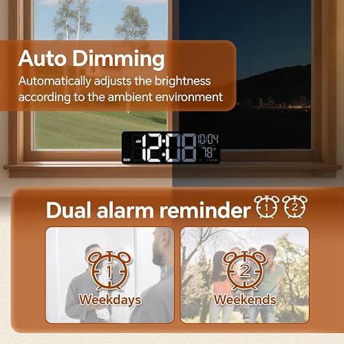 16" Digital Wall Clock with Night Light, Digital Clock with RGB Colors Changing Remote Control, Dual Alarm, Dimmer, Auto DST, Voice Control, Auto Time Sync, Clocks for Living Room, Gift for Elderly thumbnail 5