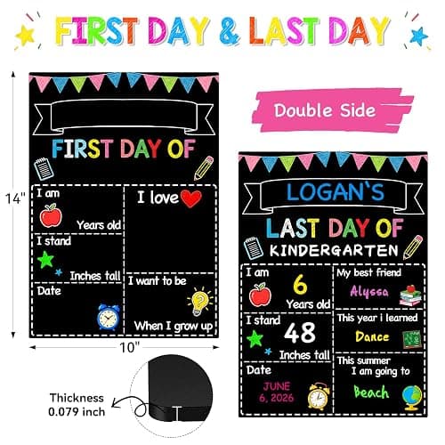 First Day of School Sign 14"x10" with Chalk Markers Double-Sided First and Last Day of School Board Reusable Wooden Colorful Chalkboard for Grades 1-12 Kindergarten Pre K Photography thumbnail 3