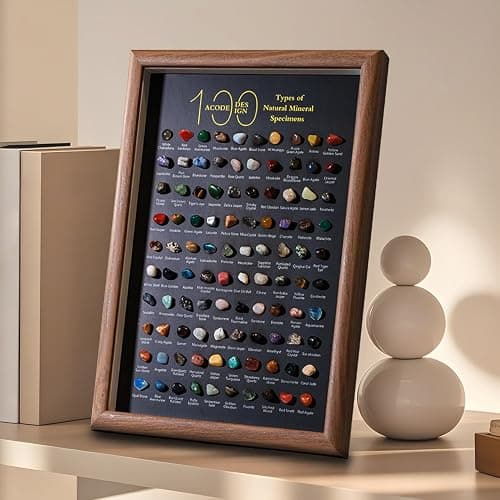 ACODE Natural Mineral Specimen Shadow Box, Geology Collection Display Case, Home Decor Wall Art Tabletop Display with Real Rocks Crystals, Gift for Birthday Christmas Housewarming Children's Day thumbnail 6