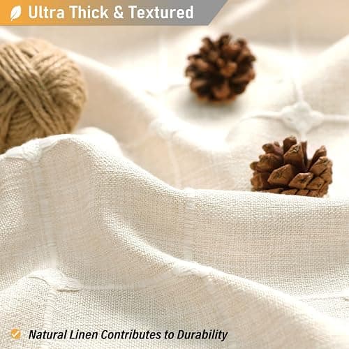 BTTN 54x78 Boho Farmhouse Linen Heavy Duty Shower Curtain Set, Cream/Beige | Narrow Long Size, 330GSM Linen Blend, 3-side Tassels, Waterproof Fabric, 10 Plastic Hooks, Rustic Bohemian, Machine Washable thumbnail 3