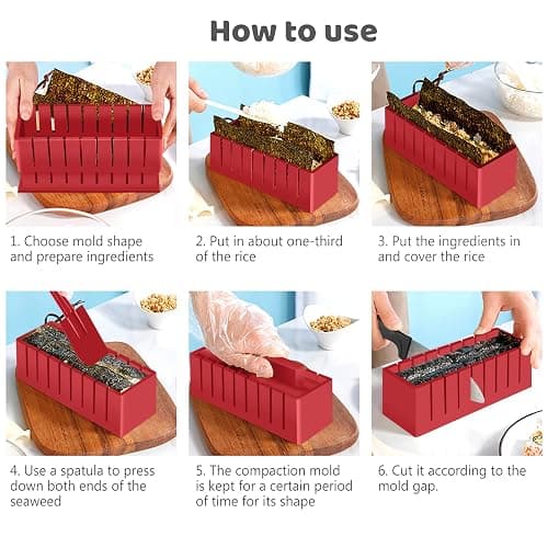 HI NINGER Sushi Making Kit Deluxe Edition Complete Sushi Maker Kit 12PCS Home Sushi Mold Press with Sushi Rice Roll Mold Shapes,Fork , Sushi Knife,Sushi Rolling Mat,Chopsticks thumbnail 4