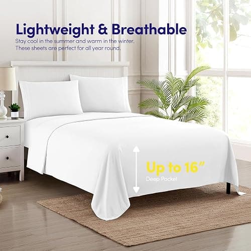 1500 Supreme Collection Queen Sheet Sets White - Luxury Hotel Bed Sheets and Pillowcase Set for Queen Mattress - Extra Soft, Elastic Corner Straps, Deep Pocket Sheets, Queen White thumbnail 8