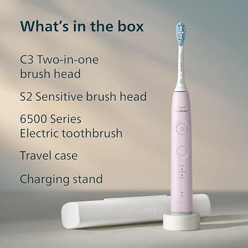 Philips Sonicare 6500 Series Electric Toothbrush - Next-Generation Sonicare Technology, Pressure Sensor, 9 Brushing Settings, SmarTimer, BrushPacer, 21-Day Runtime, Travel Case, Light Pink, HX7412/05 thumbnail 10