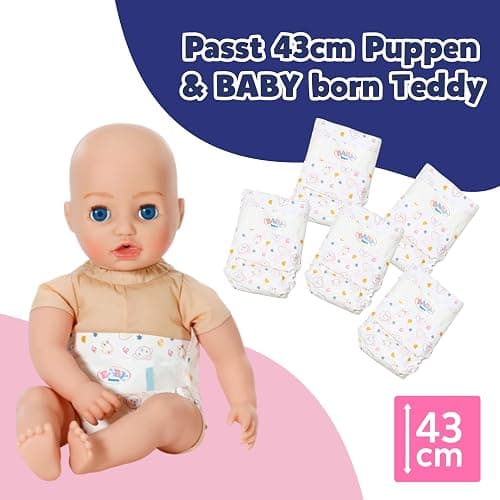BABY born 5 Puppenwindeln - Mit süßem Print & Klebestreifen - Hochwertiges Puppenzubehör - Zubehör geeignet für Puppen der Größe 43 cm, Rose thumbnail 5