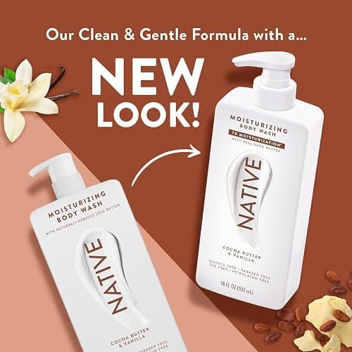 Native Moisturizing Body Wash Contains Naturally Derived Ingredients | for Women & Men, Sulfate, Paraben, & Dye Free Leaving Skin Soft & Hydrated | Cocoa Butter & Vanilla 18 oz thumbnail 6