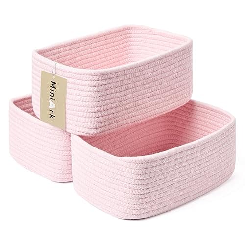 MiniArk Shelf Storage Bins for Organizing | Closet Organizer | Small Cute Decorative Bins | Toy & Cube Storage Bin | Woven Rope Basket | 11.57.54.7' | 3 Packs Light Pink - 3pcs-11.5"L×7.5"W×4.7"H - Light Pink - Image 1