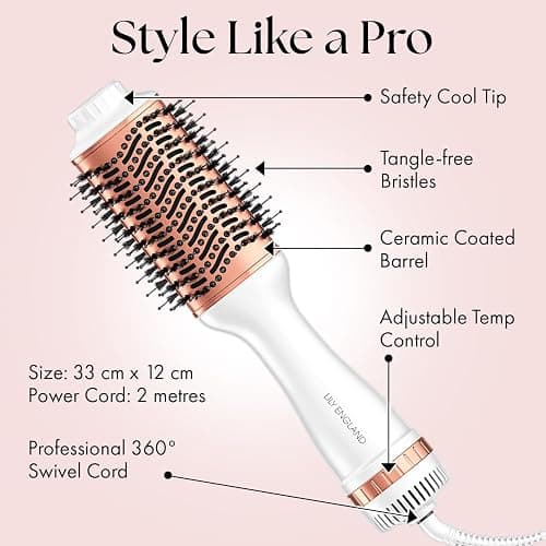 Hair Dryer/Hot Air Brush with Adjustable Temperature - for Styling Short, Medium & Long Hair - Women Hair Volumizer & Styler - Lily England Heated Hair Dryer thumbnail 5