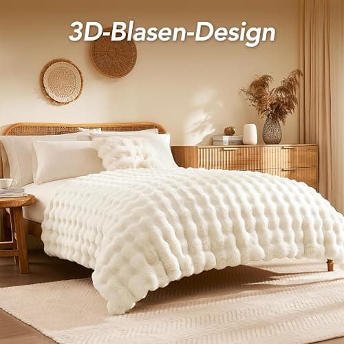 L'AGRATY Kunstkaninchenfell-Decke: 200x220cm Luxuriöse, weiche, Flauschige, Dicke Fellwurfdecke für Couch, Bett, Sofa - Gemütliche, plüschige Blasendecken mit Warmer Flanell-Fleece (Cremeweiß) thumbnail 4