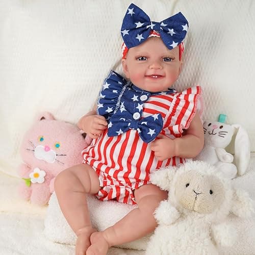 BABESIDE 2 Pcs Reborn Baby Doll Clothes Set for 17-22 Inch Babydolls, Baby Doll Accessories with Headband for Realistic Dolls Clothing, Stars and Stripes thumbnail 7