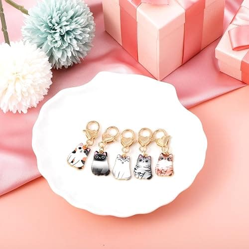Abeillo 5Pcs Cute Cat Key Chain Kawaii Cat Charms Strap Women Girls Small Metal Keychain for Backpack, Wallet, Keychain Pendant thumbnail 7