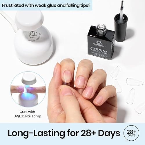 Beetles 9 in 1 Nail Glue Gel for Nail Tips and Clear Acrylic Nails | Long Lasting, Curing Needed UV Extension Glue for False Nail Tips and Clear Press on Nails thumbnail 3