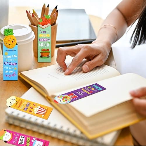 Eersida 30 Pcs Scented Bookmarks for Kids, Fruit Food 10 Styles | Assorted Designs Scratch and Sniff, Fruit Food Theme Sayings for Students, Teens, Food Lovers, Bulk Reading Reward Gifts thumbnail 5