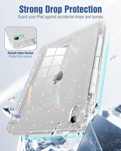 MoKo Glitter Case for iPad (A16) 11th/10th Gen 2025/2022, Glitter Silver | Trifold Stand Folio Case Sparkly Glitter Smart Cover with Pencil Holder Auto Wake/Sleep Soft Flexible TPU bling Cover thumbnail 9
