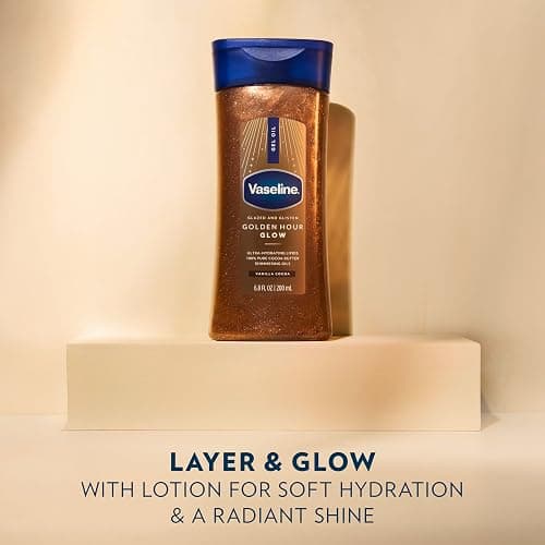 Vaseline Glazed and Glisten Golden Hour Body Gel Oil Glow Vanilla Cocoa Shimmering with Ultra-Hydrating Lipids and 100% Pure Cocoa Butter, 6.8 Oz thumbnail 4