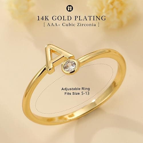 Turandoss Rings for Women Girls - Non Tarnish Dainty 14K Gold Plated Adjustable Letter Rings for Women Teen Girls, Stackable Cute Thumb Pinky Fashion Unique Open Simple Birthday Gifts Jewelry thumbnail 2