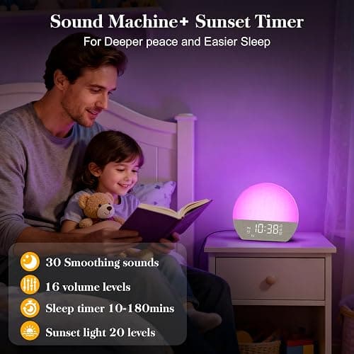 Sunrise Alarm Clock Wake Up Light with Dual Alarm/White Noise Sound Machine | Alarm Clocks for Heavy Sleepers with 8 Colors Night Light/ 30 Soothing Sounds/Timer for Bedrooms Kids Adults,Gift thumbnail 7