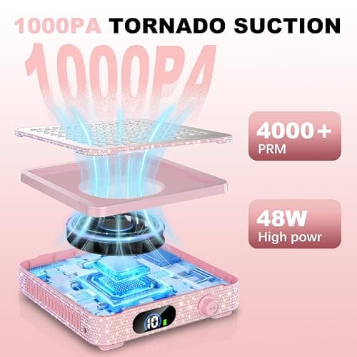 Nail Dust Collector | 1000PA Nail Dust Collector Rechargeable | 10 Speed Levels | Low Noise & Strong Suction | Reusable Filter, 10 Pads + Nail Dust Brush| for Acrylic Nails, Salon & Home -Pink Diamond thumbnail 3