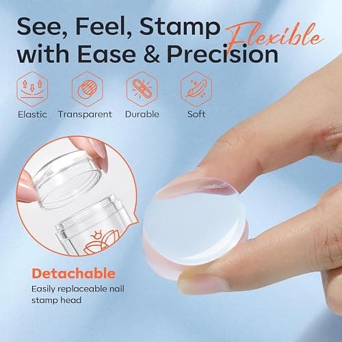 modelones French Tip Nail Tool 6Pcs Nail Stamp Silicone French Tips Stamp | with 2 Sizes Replacement Heads Nail Stuff for French Manicure Home DIY Salon with Jelly Stamper Scraper Nail Stamping Kit thumbnail 6