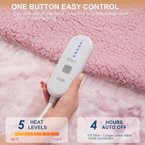 Dowin Heated Blanket Throw,Pink Heating Throw Blanket 50" x 60" Reversible Faux Fur & Sherpa,5 Heat Levels & 4Hrs Auto Off, Over-Heat Protect,ETL Certification Machine Washable,Idea Gift thumbnail 5
