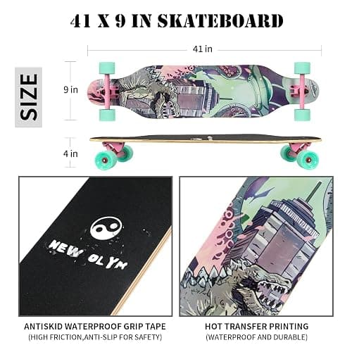 New Olym 41'' Longboard Skateboard 8 Layer Canadian Maple Drop Through Longboards for Youths Beginners thumbnail 2