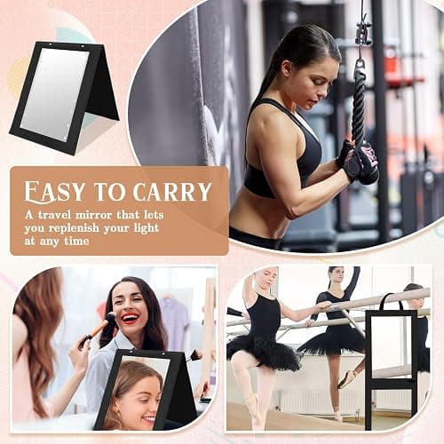 Maysing 1 Pack Foldable Full Length Travel Mirror with Full Light 25.2x11.8 Inch Foldable Hanging Backstage Mirror LED Double Side Lights for Travel Camping Dance Competition Home Fitness Gift(Black) thumbnail 5