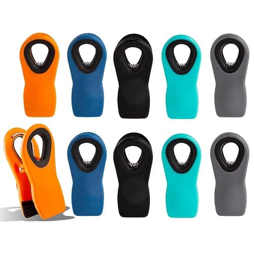 Hedameili Chip Clips (10pcs Colored: Black, Orange, Blue, Green, Gray) Magnetic Bag Clips with Silicone Textured Mouth and Embedded Magnets - Image 1