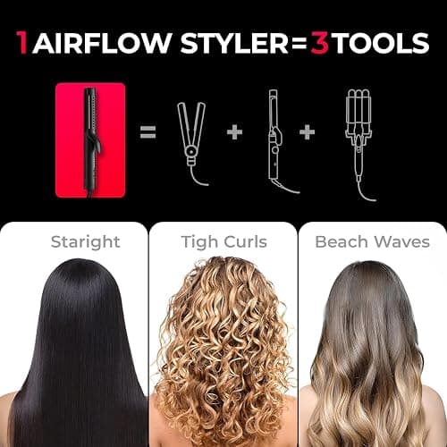 TYMO Airflow 2.0 Curling Iron Flat Iron - Hair Straightener and Curler 2 in 1, 1.25 Inch Curling Wand for Long Short Hair, Dual Voltage for Travel, 54 Million Ionic, Anti-Tangle, 5 Temps, Black thumbnail 3