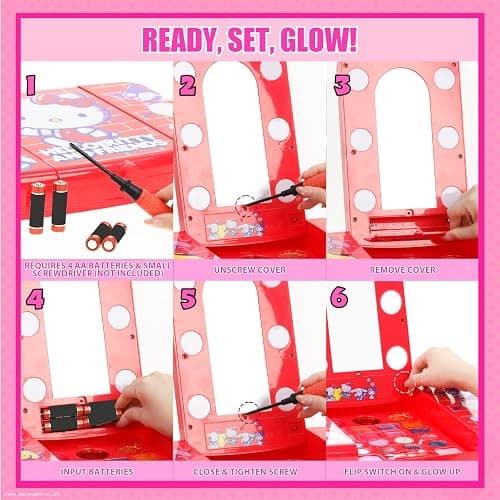 Hello Kitty and Friends Makeup Set for Kids, Beauty Vanity Set with Light-Up Mirror, Includes Lip Gloss, Eye Shadow, Brushes, Nail Polish, Accessories, and More! Gift for Ages 6+ by Townley Girl thumbnail 8