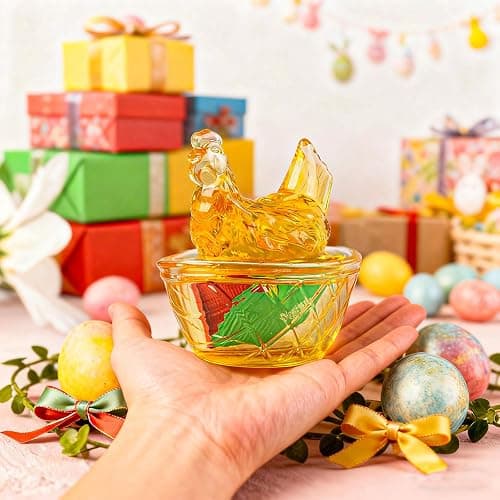 ocpcrn Mini Glass Crystal Hens On Nests,Handmade Glass Figurines Vintage Collectible Removable Lid Home Decorations Ornaments for Easter Christmas Office Tabletop Decor (Luminous) thumbnail 9
