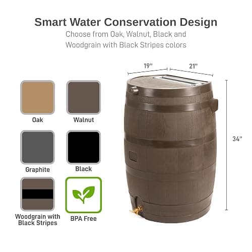 RTS Home Accents 50-Gallon Rain Barrel with Brass Spigot, Flat Back Rain Water Collection Barrel, Walnut Color thumbnail 3