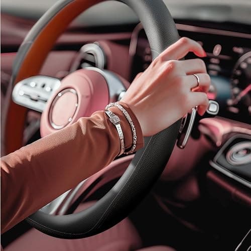 HOTOR Car Steering Wheel Cover - Universal Car Accessory for Diverse Cars, Leather Cover with Anti-Slip Lining, for Steering Wheel with a Diameter of 14.5"-15",Black thumbnail 9