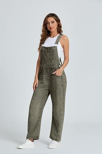Ladyful Women's Denim Overall Casual Straight Wide Leg Bib Jeans Overall Adjustable Straps Denim Romper Stretch Jumpsuits thumbnail 6