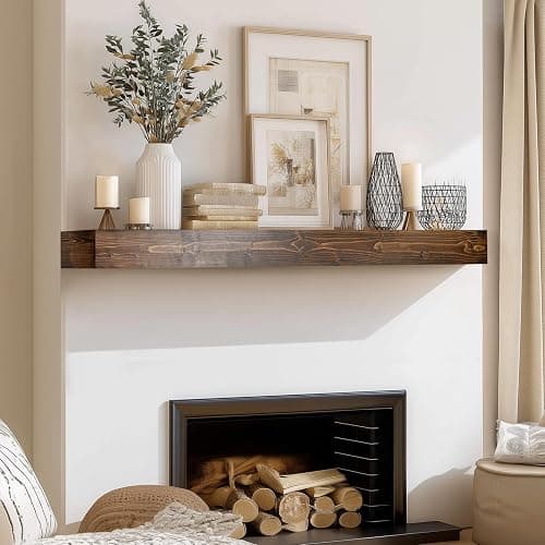 ABSWHLM 48x8x3 Fireplace Mantel - Handcrafted Hollow Rustic Solid Wood Wall Mounted Floating Shelf with Invisible Heavy Duty Wood Bracket (Weathered Brown) thumbnail 5