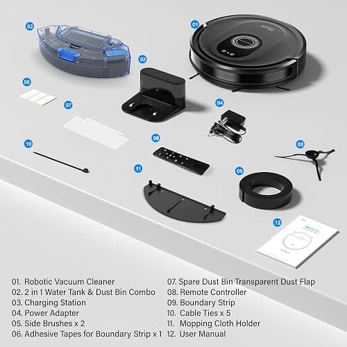 Tikom Robot Vacuum and Mop Combo, 5000Pa Robotic Vacuum Cleaner, 150 Min Max, App & Remote Control, Ideal for Hard Floor, Carpet, Pet Hair, Self-Charge(G8000 Max) thumbnail 9