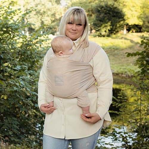 manduca Sling - Babytragetuch - Elastische Babytrage für Neugeborene von der Geburt bis zu 15 kg - Bio-Baumwolle - GOTS zertifiziert - Powder thumbnail 2