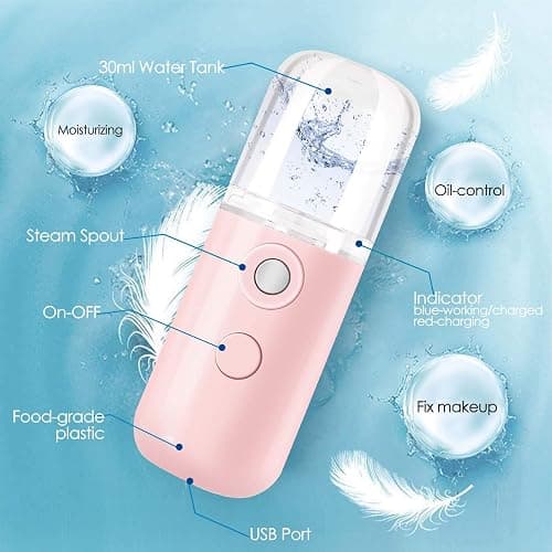 GIVERARE Nano Facial Steamer, Handy Mini Mister, USB Rechargeable Mist Sprayer, 30ml Visual Water Tank Moisturizing&Hydrating for Face, Daily Makeup, Skin Care, Eyelash Extensions-Pink thumbnail 4