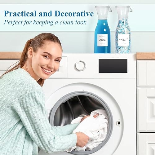 GIXSEGIE Laundry Detergent Dispenser Bottle 40oz with Waterproof Label for Laundry Detergent Soap Fabric Softener Bleach Scent Booster Beads, Sturdy PET Bottle for Laundry Room Decor 2 Pack White thumbnail 2