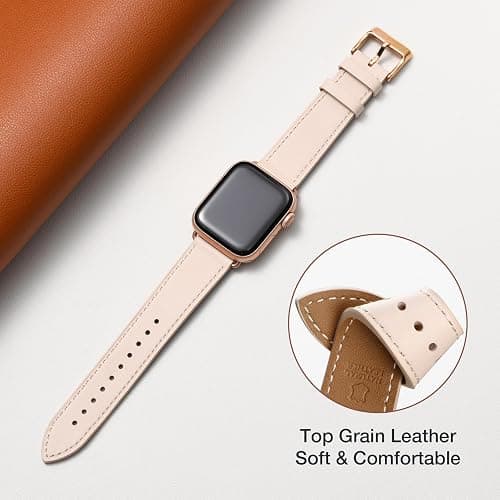 QAZNZ Leather Straps for Apple Watch Strap 40mm 42mm(Series 11 10) 41mm 38mm,Women Men Replacement Strap for Apple Watch Series 9 8 7 6 5 4 3 2 1 & iWatch SE 1/2/3,Ultra 3/2/1 thumbnail 3