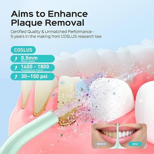 COSLUS Water Dental Flosser Pick for Teeth C30(FC5360): 4 Modes Cordless Portable 300ML Larger Tank Water Teeth Cleaner IPX7 Waterproof Flossing Cleaning Picks for Home Travel Green thumbnail 2