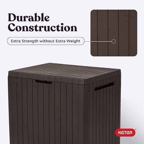 Keter City 30 Gallon Resin Outdoor Storage Box and Patio Furniture Side Table for Pool and Garden Accessories, Brown thumbnail 7