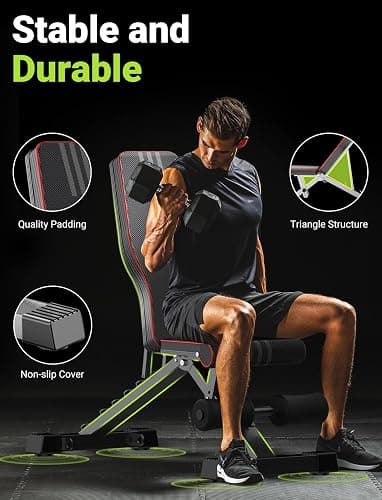 Yoleo Adjustable Weight Bench for Full Body Workout; Foldable Bench Press Bench of Home Gym Strength Training; Incline Decline Flat Utility Workout Bench with Quick Folding& Fast Adjustment (Black) thumbnail 4