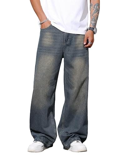 DFGIGT Mens Wide Leg Baggy Jeans Y2k Casual Fashion Loose Denim Pants Work Office Streetwear - Image 1