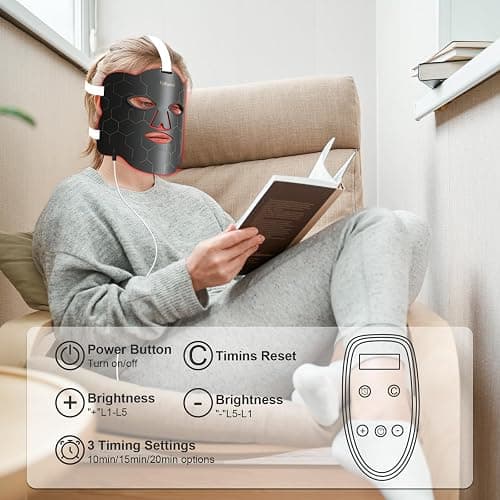 Hottoerak Red Light Face Mask, Slim Near Infrared Light Mask Lamp, LED Red Light Face at Home and Office thumbnail 2