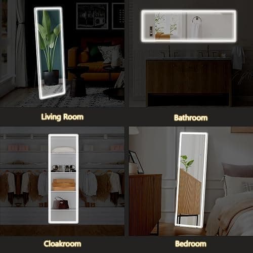 Sweetcrispy 64"x21" Full Length Standing Mirror with LED Lights, Lighted Floor Mirror with Stand, Aluminum Alloy Thin Frame, White thumbnail 5