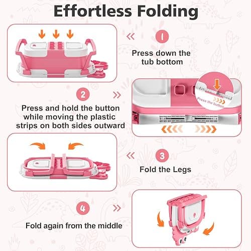 Collapsible Baby Bathtub for Newborn, Foldable Baby Bath Tub with Thermometer & Soft Floating Cushion & Drain Hole, Portable Travel Infant Bath Tubs for Newborns to Toddler 0-36 Months Girl, Pink thumbnail 6