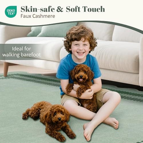 LORWER Washable 8x10 Rugs for Living Room Bedroom, Non-Slip Sage Green Indoor Carpet for Dining Room Office, Ultra Thin Scalloped Soft Carpets for Kids Nursery Playroom thumbnail 6