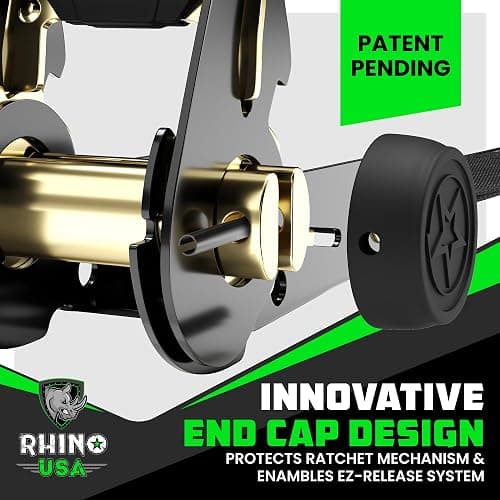 Rhino USA Ratchet Straps Tie Downs (4-Pack) - 1 Inch x 15 Feet (1,823lb Break Strength) - Ultimate Tie Down Straps with Safety S Hooks - for Trucks, Cargo, Moving, Appliances - Black thumbnail 3