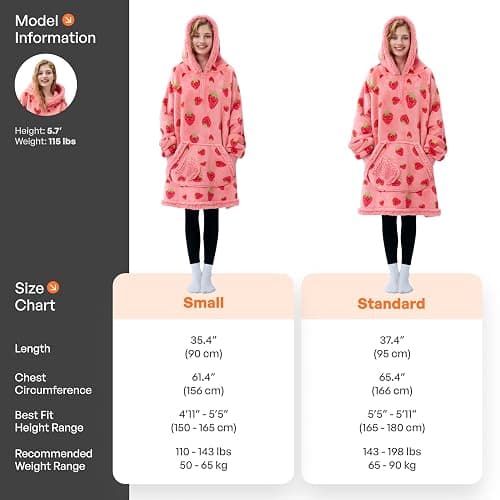 Giggling Getup Wearable Blanket Hoodie for Adults Gifts for Teen Girls Sister Women Sherpa Fleece Printed Hooded Blanket Sweatshirt Warm Cozy with Pocket & Sleeves Strawberry thumbnail 5